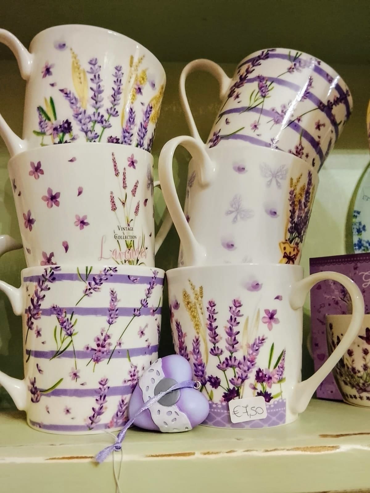 Set 6 Mug in Porcellana Decorazione Lavanda 350ml - Tazze Colazione