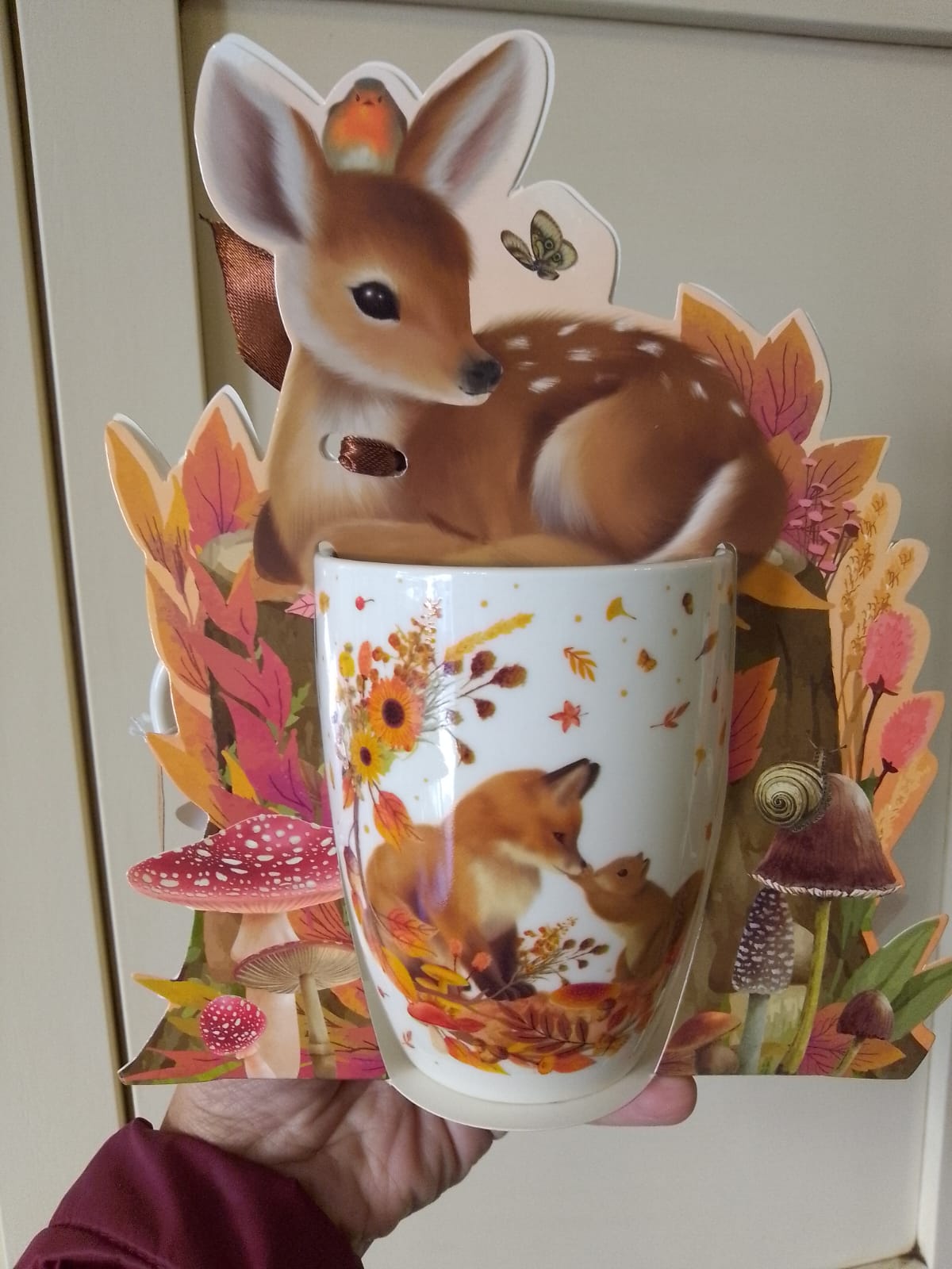 Tazza Porcellana 300ml Decori Autunno Foglie - Confezione Regalo