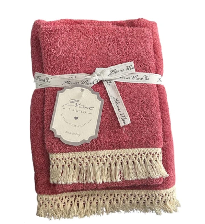 Set Asciugamani Viso e Ospite Rosso Corallo Blanc Mariclo' - Spugna Premium