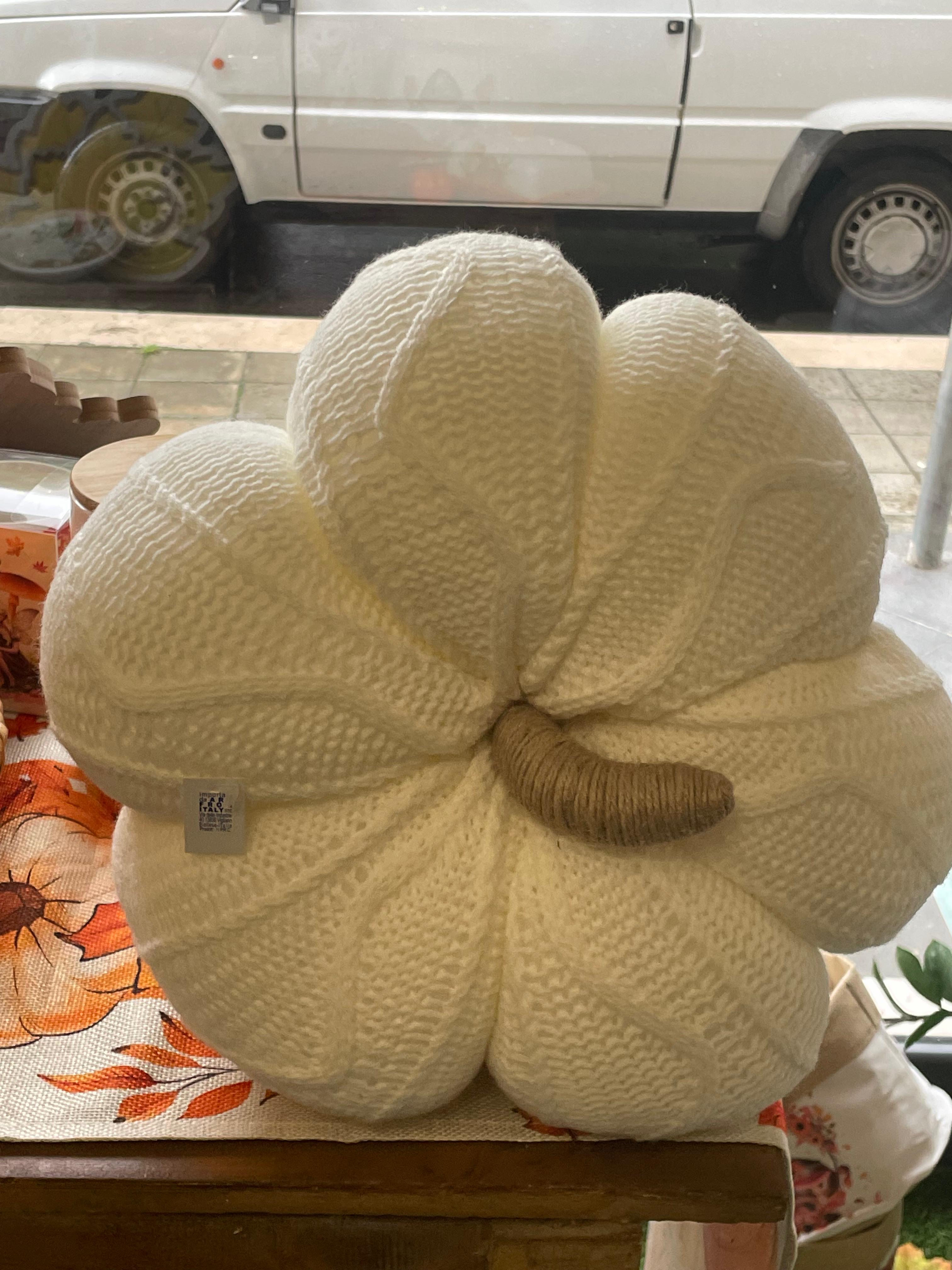 Zucca Decorativa Maglia Bianca Autunnale 31,5x16cm - Decorazione Stagionale