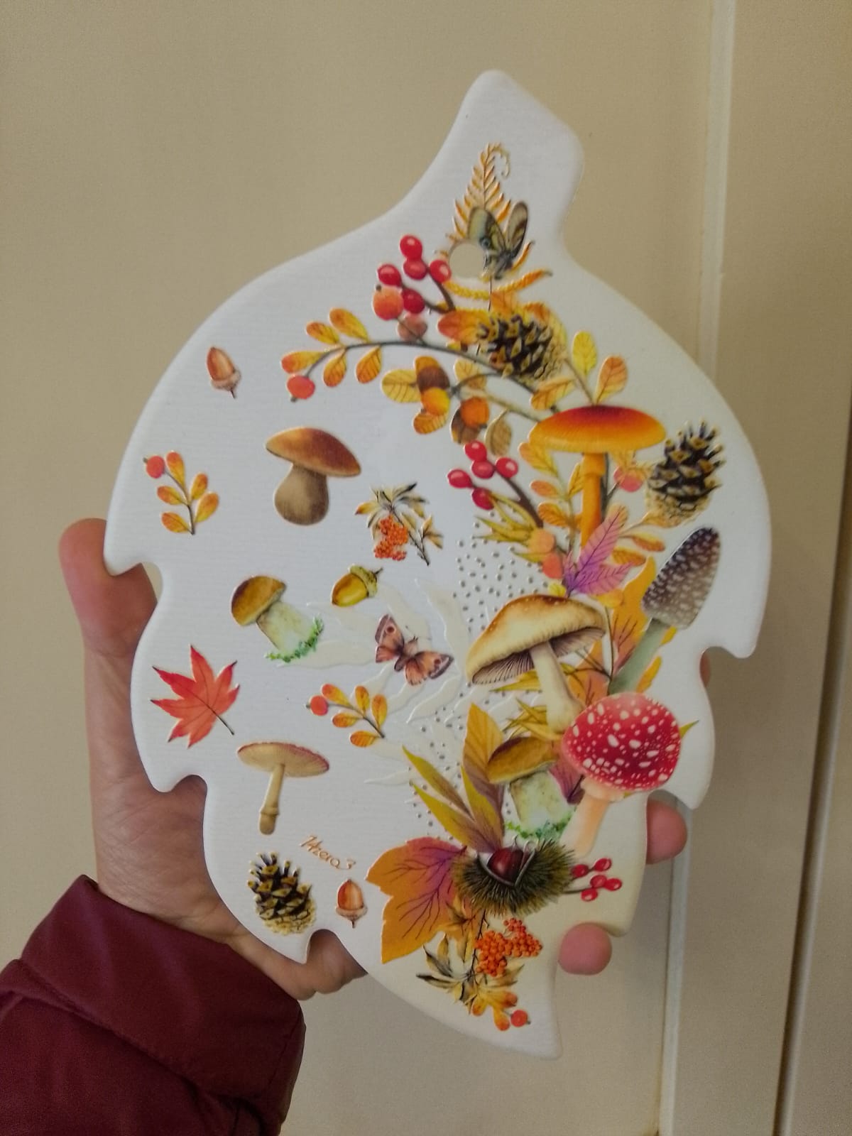 Poggia Pentole Ceramica Forma Foglia Naturale Decori Rilievo - Sottopentola