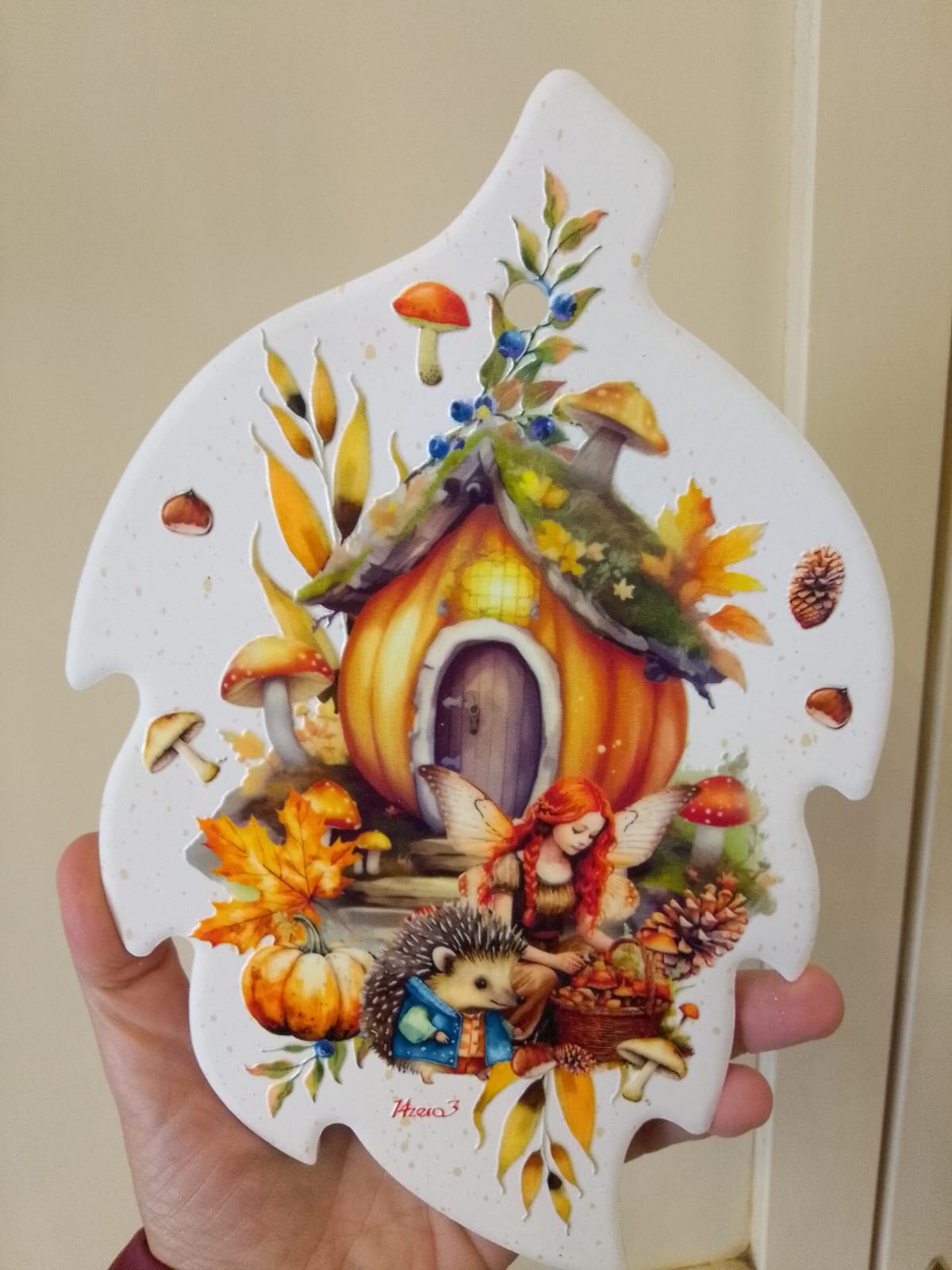 Poggia Pentole Ceramica Forma Foglia Decori Rilievo Collezione Autunno