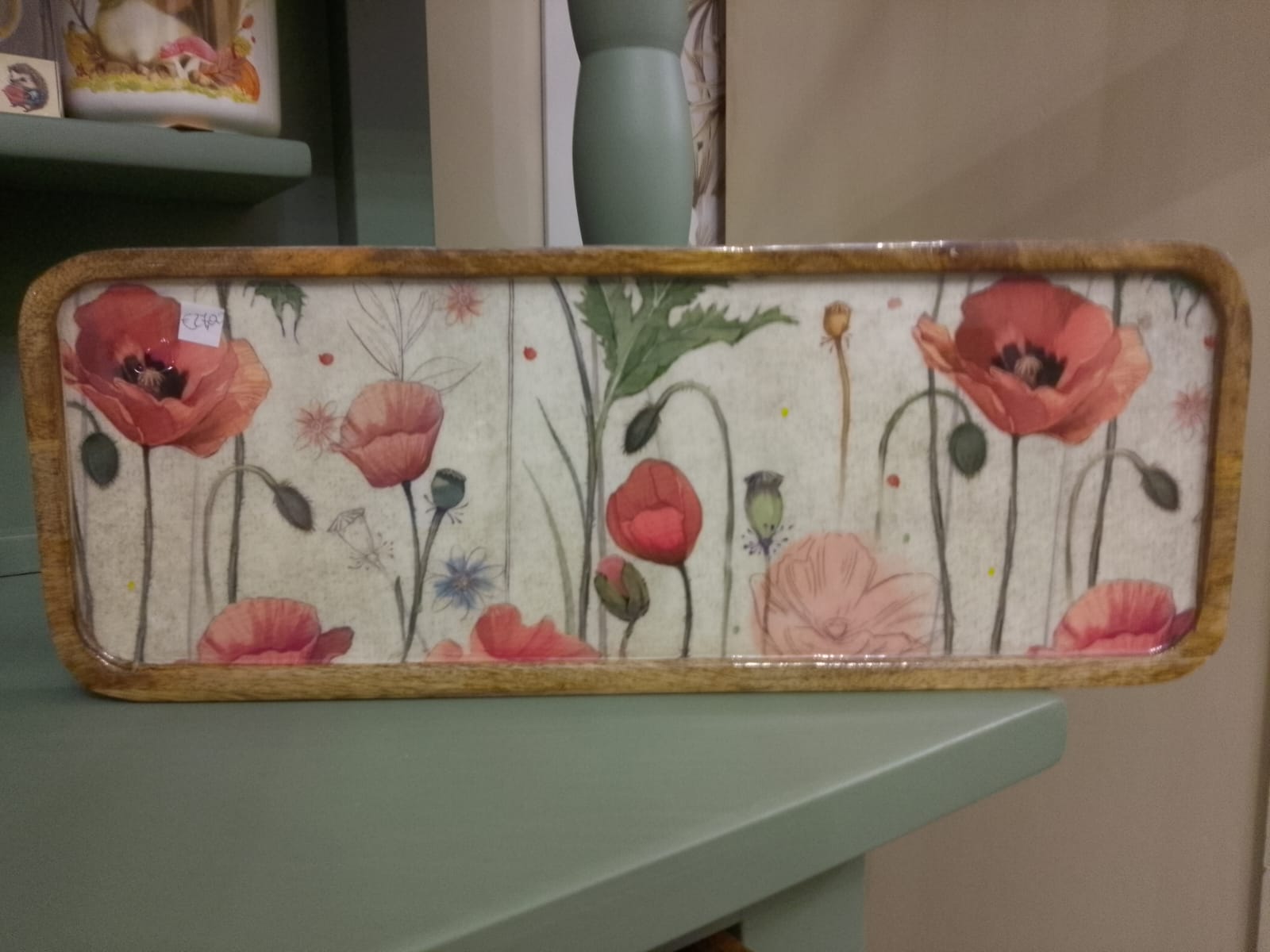 Vassoio Legno Mango Decorazione Papaveri Blanc Mariclo' 50x20x2cm