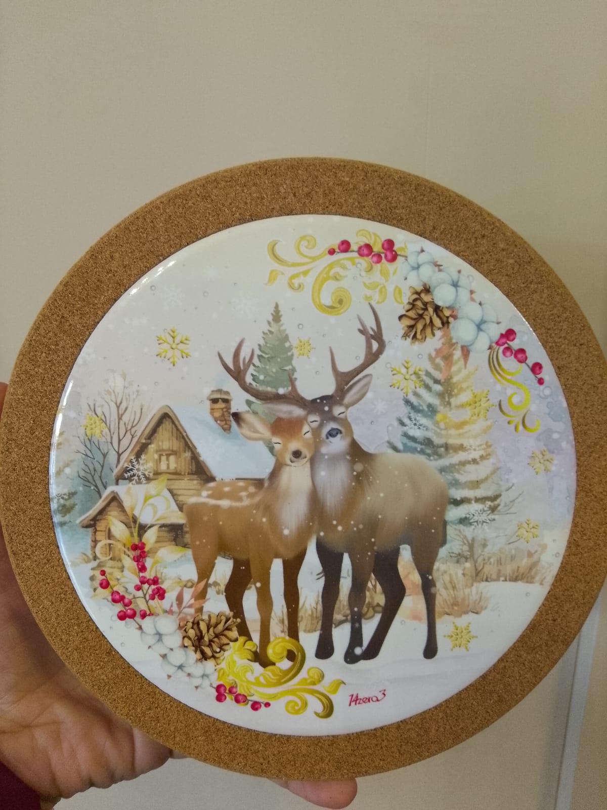Poggia Pentole Natalizio in Ceramica e Sughero con Scatola Regalo